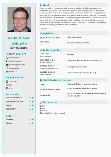 Gıda Mühendisi CV Örnekleri cv indir
